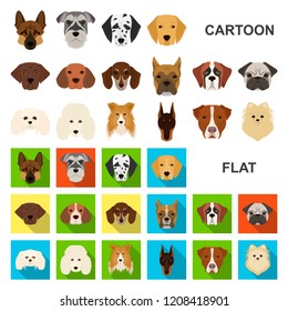 Dog breeds cartoon icons in set collection for design.Muzzle of a dog vector symbol stock web illustration.