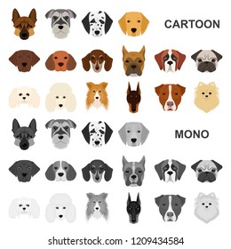 Dog breeds cartoon icons in set collection for design.Muzzle of a dog vector symbol stock web illustration.