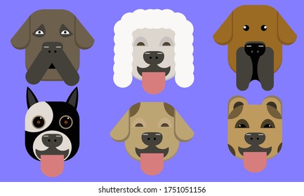 Dog breeds cartoon icons in set collection for design. Muzzle of a dog bitmap symbol stock web illustration.