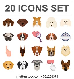Dog breeds cartoon icons in set collection for design.Muzzle of a dog vector symbol stock web illustration.