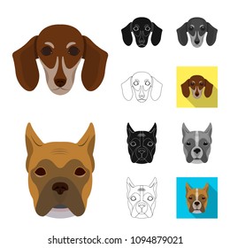 Dog breeds cartoon,black,flat,monochrome,outline icons in set collection for design.Muzzle of a dog vector symbol stock web illustration.