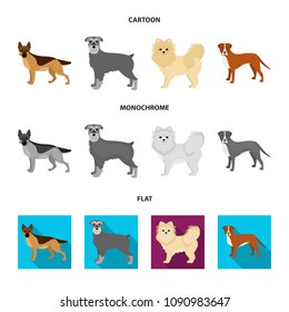 Dog breeds cartoon,flat,monochrome icons in set collection for design.Dog pet vector symbol stock web illustration.