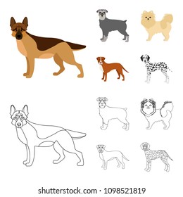 Dog breeds cartoon,outline icons in set collection for design.Dog pet vector symbol stock web illustration.