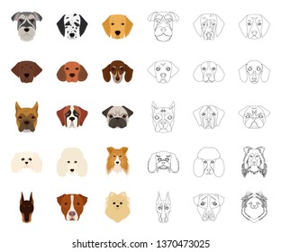 Dog breeds cartoon,outline icons in set collection for design.Muzzle of a dog vector symbol stock web illustration.