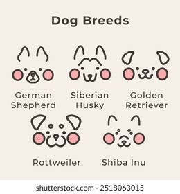 Dog Breeds Cute Outline Illustration