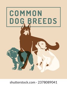 dog breeds German shepherd, bulldog, beagle. Risograph effect. Vector flat illustration