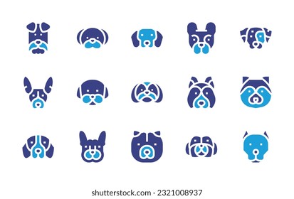 Dog breeds icon set. Duotone color. Vector illustration. Containing fox terrier, bichon frise, dachshund, french bulldog, dalmatian, rat terrier, shih tzu, siberian husky, dog, beagle, chow chow.