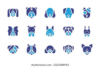 Dog breeds icon set. Duotone color. Vector illustration. Containing cavalier king charles spaniel, chow chow, cocker spaniel, golden retriever, dog, border collie, fox terrier, german shepherd, boxer.