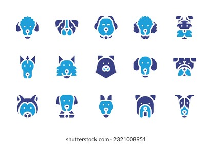 Dog breeds icon set. Duotone color. Vector illustration. Containing poodle, bulldog, dog, water dog, schnauzer, xoloitzcuintle, german shepherd, pomeranian, dachshund, pug, akita inu, whippet.