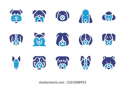 Dog breeds icon set. Duotone color. Vector illustration. Containing dog, pekingese, bedlington terrier, poodle, pointer, malamute, briard, beagle, doberman, bull terrier, shar pei, bulldog.