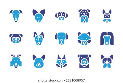 Dog breeds icon set. Duotone color. Vector illustration. Containing greyhound, chihuahua, english pointer, shar pei, scottish terrier, pug, xoloitzcuintle, great dane, shiba inu, afghan hound, collie.