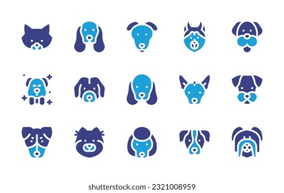 Dog breeds icon set. Duotone color. Vector illustration. Containing pomeranian, cocker spaniel, greyhound, siberian husky, dog, water dog, xoloitzcuintle, schnauzer, rat terrier, poodle.