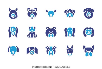 Dog breeds icon set. Duotone color. Vector illustration. Containing german shepherd, siberian husky, chihuahua, bulldog, tibetan mastiff, saluki, dog, chow chow, pekingese, golden retriever, beagle.