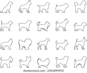 Dog Breeds Icons Set. Retriever, German Shepherd, Bulldog. Editable Stroke. Simple Icons Vector Collection