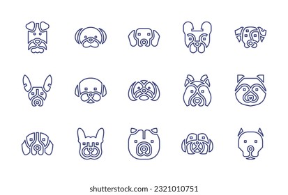 Dog breeds line icon set. Editable stroke. Vector illustration. Containing fox terrier, bichon frise, dachshund, french bulldog, dalmatian, rat terrier, shih tzu, siberian husky, dog, beagle.