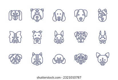 Dog breeds line icon set. Editable stroke. Vector illustration. Containing cavalier king charles spaniel, chow chow, cocker spaniel, golden retriever, dog, border collie, fox terrier, german shepherd.