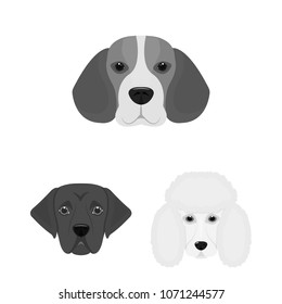 Dog breeds monochrome icons in set collection for design.Muzzle of a dog vector symbol stock web illustration.