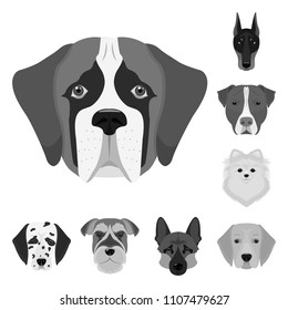 Dog breeds monochrome icons in set collection for design.Muzzle of a dog vector symbol stock web illustration.