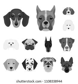 Dog breeds monochrome icons in set collection for design.Muzzle of a dog vector symbol stock web illustration.