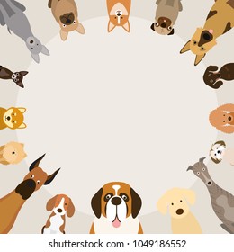 Dog Breeds, Round Frame, Front View, Vector Illustration