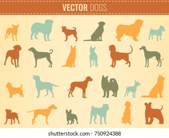 Dog breeds silhouettes. Dog icons collection. Chinese zodiac 2018. Vector 