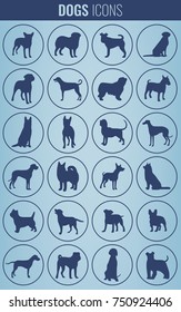 Dog breeds silhouettes. Dog icons collection. Chinese zodiac 2018. Vector 