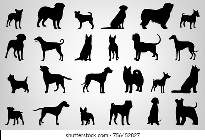 Dog breeds silhouettes. Dog icons collection. Chinese zodiac 2018. Vector 