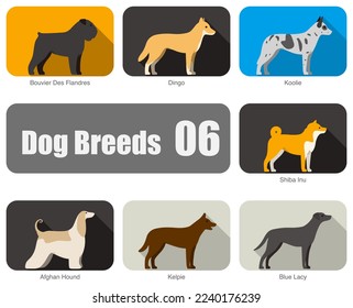 Dog breeds, standing on the ground, side view, vector illustration, dog cartoon image series