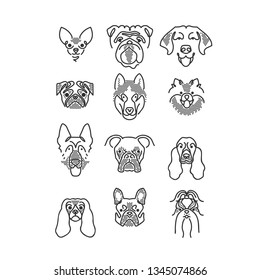 Dog Breeds Vector Design. Modern Minimalist Lineart icon set.