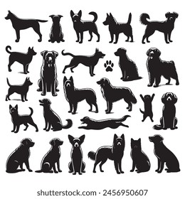 Dog breeds vector silhouette Set collection on white backgraund.