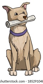 Dog bringing the news paper, vector illustration