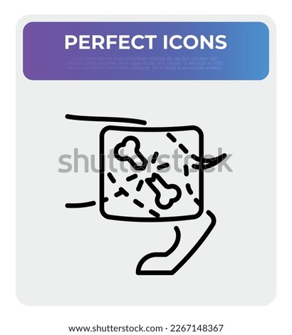 Dog broken leg, bone fracture x-ray. Veterinary clinic. Thin line icon. Pet care. Vector illustration.