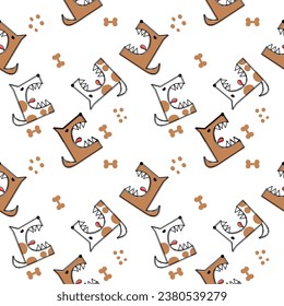 Dog brown cartoon so cute. On bone white background. Pattern seamless vector illustration. 
