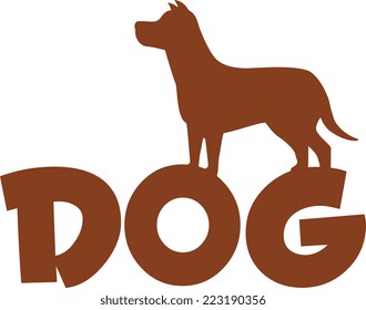 Dog Brown Silhouette Over Text Vector Illustration Isolated On White Background