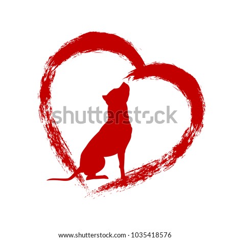 Dog in brush heart vector illustration American Pit Bull Terrier silhouette