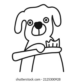 Dog brush teeth. Vector outline illustration on white background.  