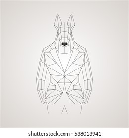 Dog bull. Linear anthropomorphic dog in jacket.