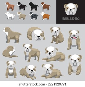 Dog Bulldog Fawn Coat Cartoon Vector Illustration Color Variation Set