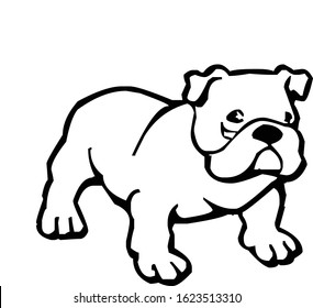 Dog, bulldog puppy silhouette, vector illustration in black and white color...