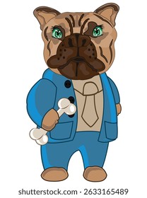 Dog bulldog in suit on white background is insulated