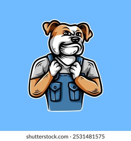 dog bulldog worker line art style sketch classic vintage design illustration