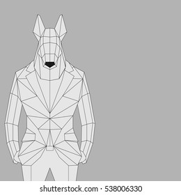 Dog bulteryer. Linear anthropomorphic dog in jacket.