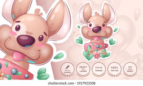 Dog in bush - cute sticker. Vector eps 10