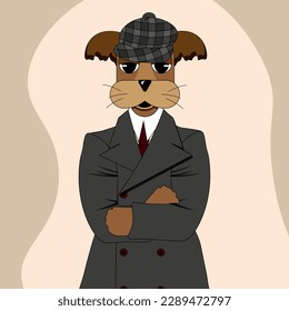 The Dog businessman. Cartoon character. A child's picture. English Dog in Suit and tie. Vector illustration. Children Flat art. Beagle. 