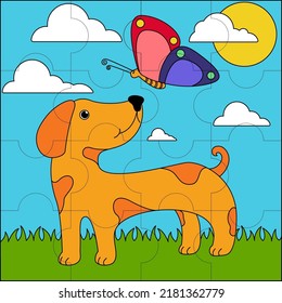 Dog and butterfly suitable for children's puzzle vector illustration