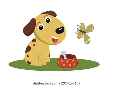 Dog and butterfly vector. This captivating artwork brings vibrant colors and intricate details to life.Vector wildlife and botanical style.