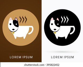 Dog cafe, cup bull terrier dog graphic vector.