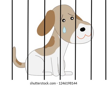A dog in a cage.