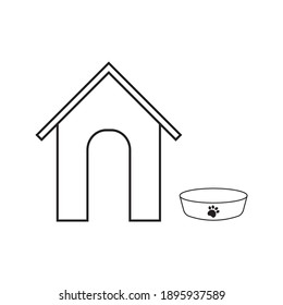 dog cage and bowl With Bone Vector Icon on white background