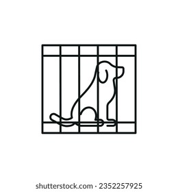 Dog in cage icon vector illustration. Pet cage on isolated background. Adopt a pet sign concept.
